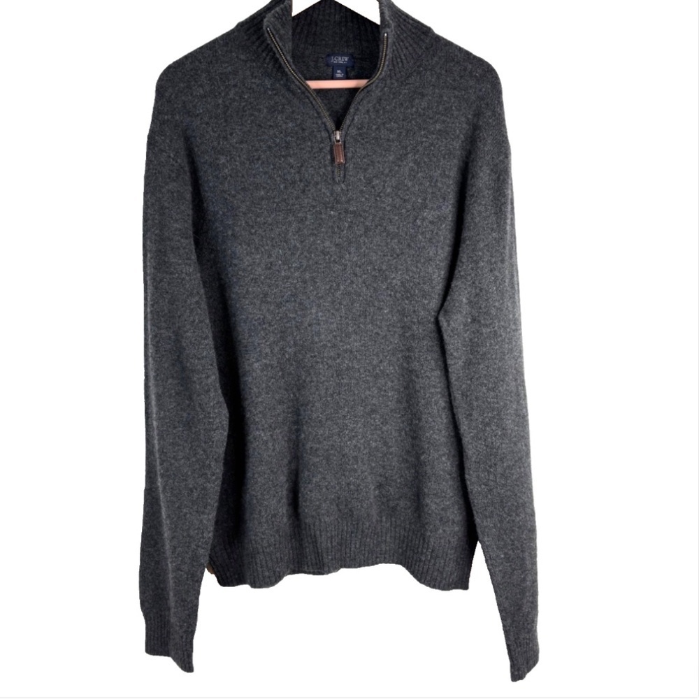 J Crew 100% Wool 1/4 Zip Sweater XL Charcoal Grey Heritage Classic Preppy Golf
